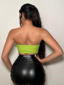 SHEIN SXY Solid Bandana Hem Crop Tube Top - Lime Green - View 2