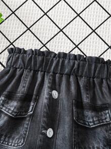 SHEIN 少女穿著休閒印花裙,春夏 - 黑色 - 查看 4