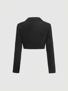 SHEIN MOD 西裝領金屬裝飾墊肩短版西裝 - 黑色 - 查看 2