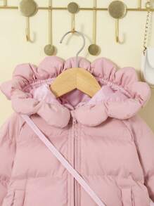 SHEIN Baby Girl Ruffle Trim Flare Sleeve Hooded Jacket & Bag - Dusty Pink - View 4