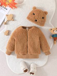 Bebé niño Cazadora teddy con con diseño de oreja 3D Sombrero - Marrón - Ver 7