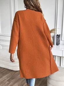 SHEIN LUNE 双口袋落肩开衫 - 棕色 - 查看 2