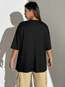 CovetEZ 加上蝴蝶和图案落肩夏季 T 恤 - 黑色 - 查看 2