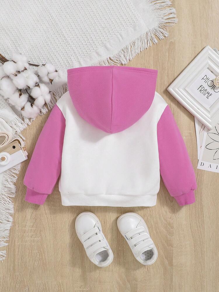 Baby Girl Figure & Letter Graphic Zip Up Thermal Sweatshirt