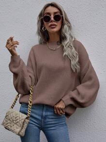 SHEIN Frenchy Chất rắn Thả vai Đồ đan Ribbed Áo len - màu nâu - Xem 6