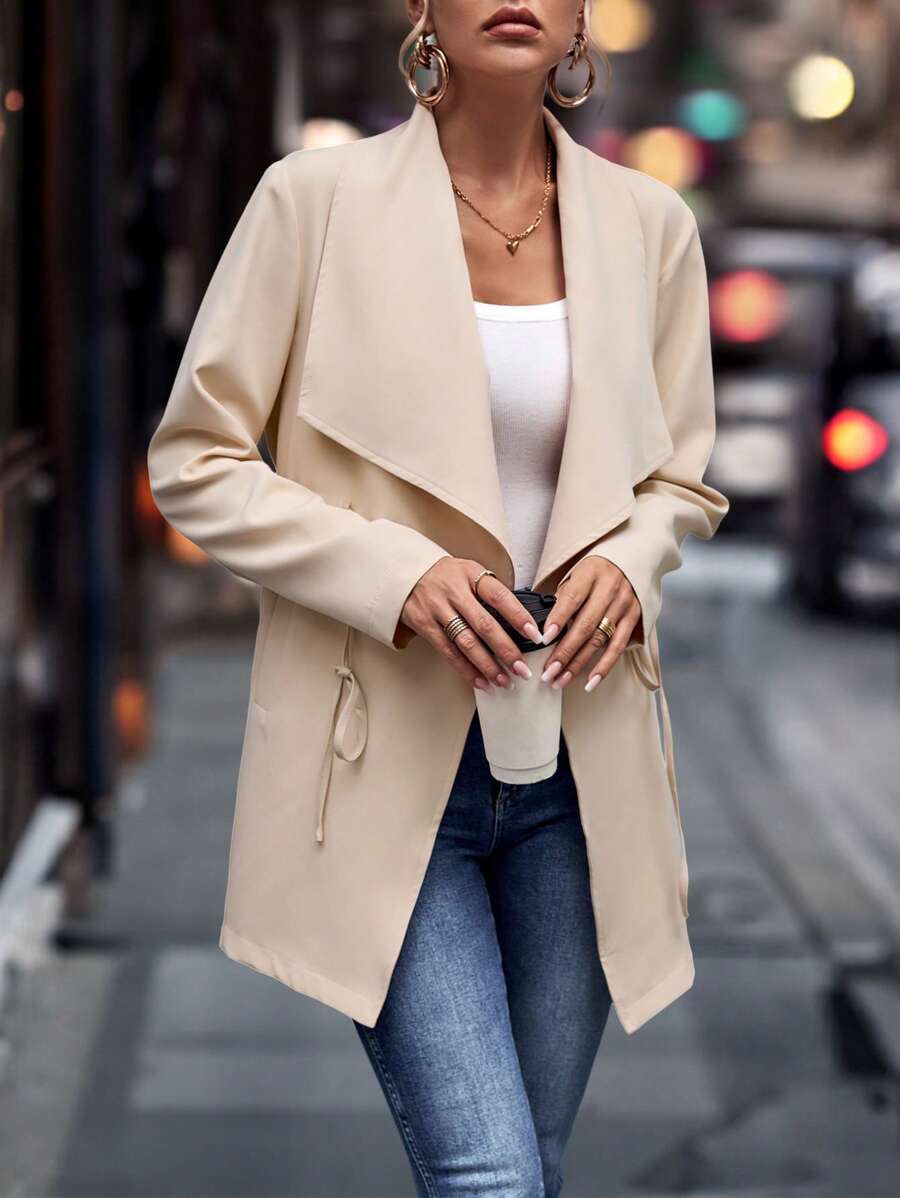 SHEIN Unity Cổ áo thác nước Mở Mặt trước áo - Màu be - Xem 1