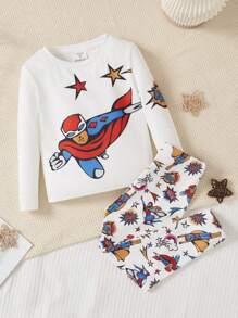 SHEIN Young Boy Star & Cartoon Graphic Snug Fit PJ Set - Multicolor - View 1