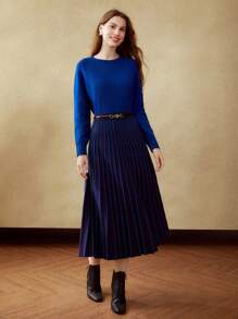 MOTF PREMIUM PLEATED KNIT MIDI SKIRT WITHOUT BELT