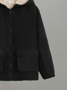 SHEIN Tween Boy Reflective Cartoon & Slogan Graphic Hooded Thermal Lined Jacket - Black - View 5