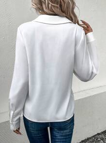 SHEIN Frenchy Chất rắn Cổ v Áo sơ mi - trắng - Xem 2