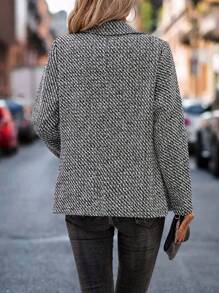 SHEIN LUNE Solid Double Breasted Blazer - Black and White - View 2