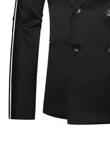Manfinity Mode Men Contrast Piping Double Breasted Blazer & Suit Pants - Black - View 5