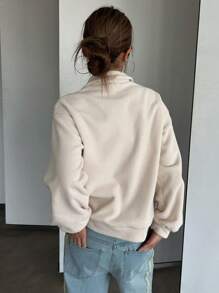 DAZY Half Zip Drop Shoulder Sweatshirt,Fall Clothes - Apricot - View 2