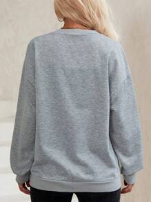 SHEIN LUNE Đồ họa Chữ Và Gấu Thả vai Áo nỉ - Xám - Xem 2