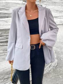 SHEIN Privé 西裝領燈籠袖西裝外套 - 銀色 - 查看 6