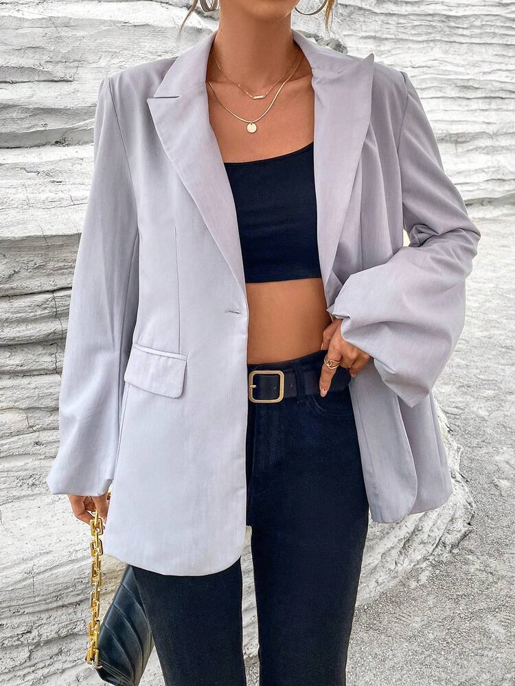 Lapel Neck Lantern Sleeve Blazer