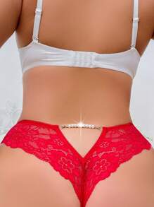 Plus Floral Lace Cut Out Pearls Detail Panty Lingerie
