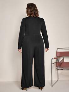 BizChic Plus Shawl Collar Chain Detail Jumpsuit - Black - View 2