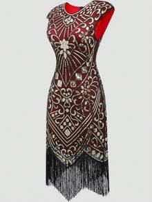 1920s Floral Sequin Fringe Hem Flapper Party Dress Valentine Dress