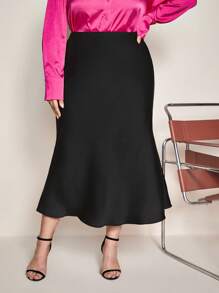 BizChic Váy Plus Size Dây kéo màu trơn Thanh lịch - màu đen - Xem 4