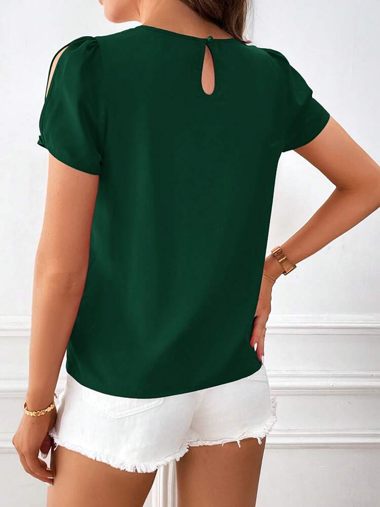 Keyhole Neck Split Sleeve Blouse,Casual