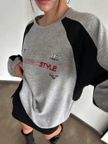 DAZY Letter Graphic Raglan Sleeve Sweatshirt,Fall Clothes