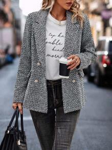 SHEIN LUNE Solid Double Breasted Blazer - Black and White - View 4