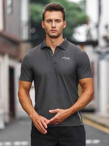 男士字母圖案運動POLO衫 - 深灰色 - 查看 6