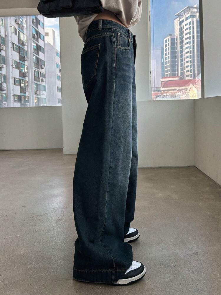 Solid Wide Leg Jeans,Baggy Jeans