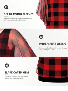 Top con estampado de cuadros de manga de malla - Rojo - Ver 3