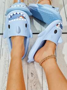 Women's Stylish Shark Design Slippers Shark Slides - Blue - View 2