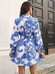 佩斯利印花襯衫洋裝