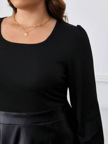 SHEIN Frenchy 大碼素色PU皮革洋裝 - 黑色 - 查看 5