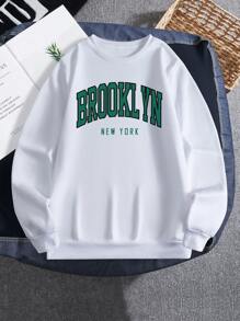 Men Plus Letter Graphic Thermal Lined Sweatshirt - White - View 1