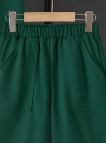 SHEIN Tween Boy Letter Patched Contrast Trim Tee & Shorts, School, Campus, College - Army Green - View 7