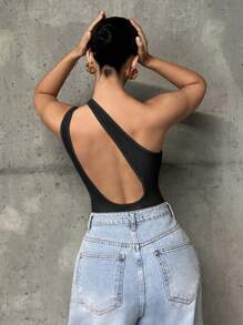 SHEIN ICON Body de un hombro de espalda abierta con abertura tejido de canalé