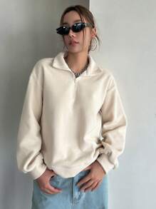 DAZY Half Zip Drop Shoulder Sweatshirt,Fall Clothes - Apricot - View 3