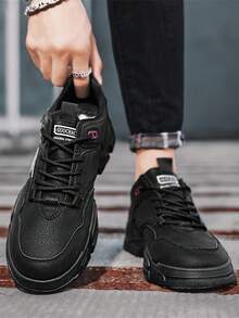 Men's Pu Leather Toe Work Sneakers - Black - View 3