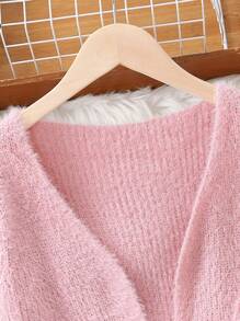 SHEIN Tween Girl Solid Cami Knit Top & Cardigan - Pink - View 3
