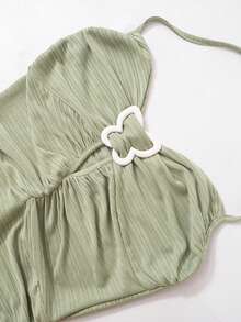 Cut Out Ruched Ruffle Hem Halter Dress Short Dress