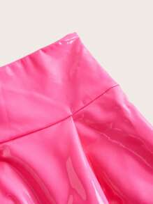 SHEIN ICON PU Leather Pleated Skirt - Hot Pink - View 3