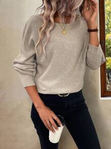 SHEIN LUNE 纯色蝙蝠袖毛衣，长袖上衣