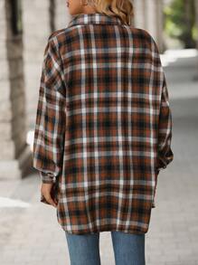 SHEIN Essnce 格紋印花落肩袖襯衫 - 彩色 - 查看 2