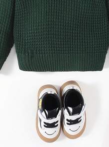 SHEIN Leap Crew Baby Boy Waffle Knit Sweater, For Christmas - Dark Green - View 4