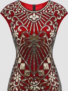 1920s Floral Sequin Fringe Hem Flapper Party Dress Valentine Dress