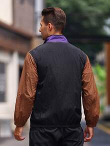 Coreblaze Men Letter Graphic Colorblock Zip Up Sports Jacket - Multicolor - View 2