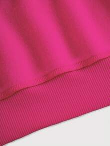 SHEIN Essnce 素色插肩袖加絨內裏運動衫 - 玫紅色 - 查看 3