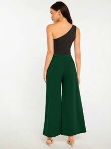 SHEIN BASICS Pantalones de pierna ancha unicolor - Verde Oscuro - Ver 5