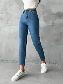 RueChic High Waist Mom Fit Jeans - Medium Wash - View 5
