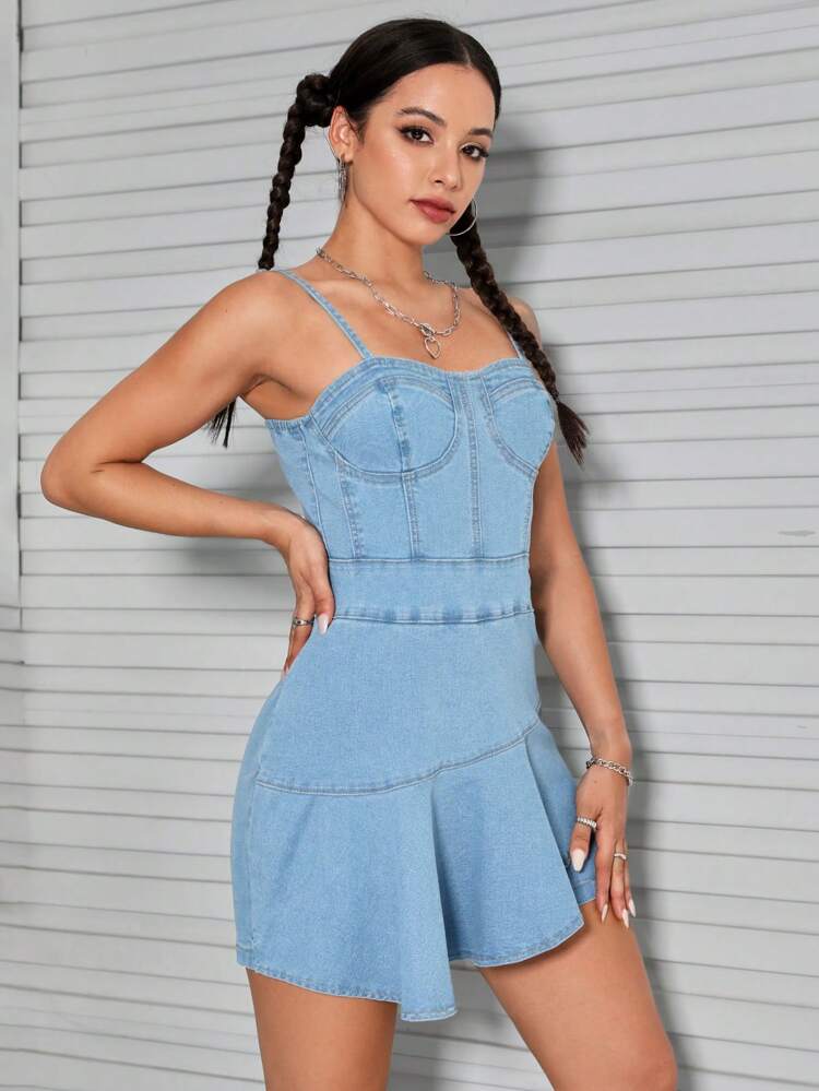 Zip Back Denim Cami Romper